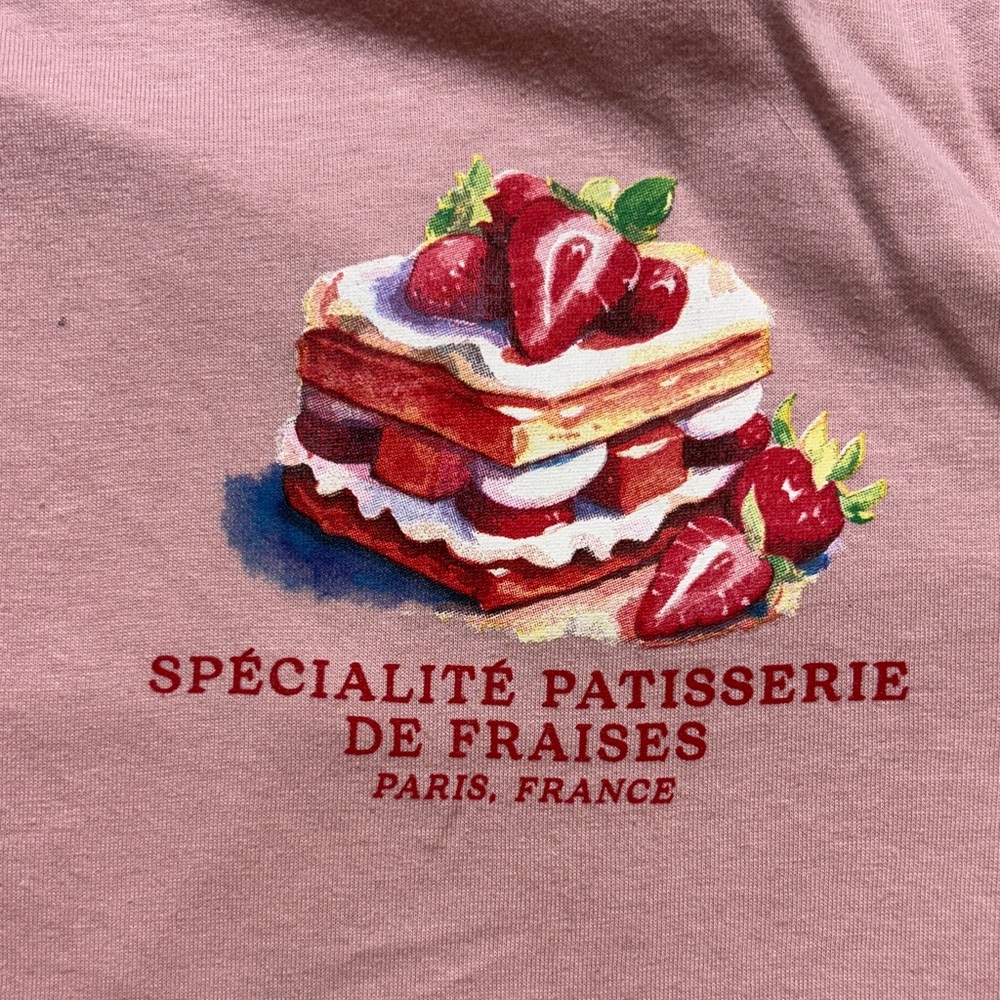 NWT Modern Lux Shirt Womens XXS Pink French Pastry Oversized Cropped Graphic Tee - Picture 4 of 10